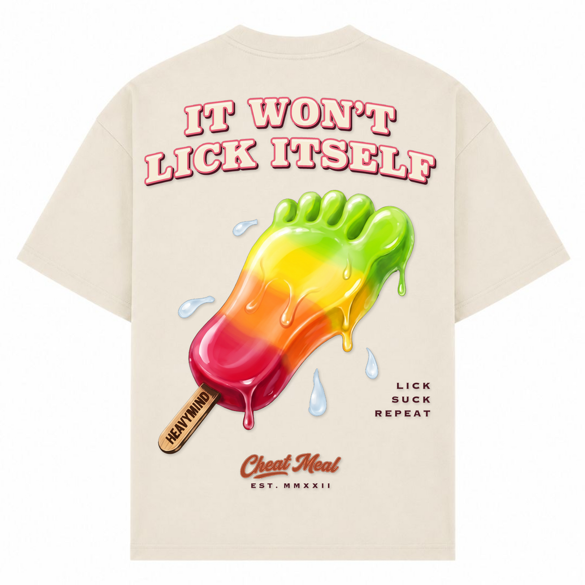 It Won't Lick Itself – Oversized Tee in Sand, Rückansicht | Heavy Mind