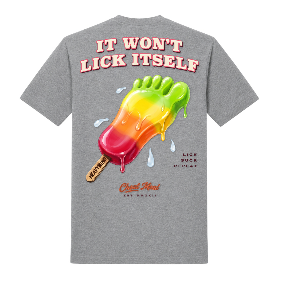 It Won't Lick Itself – Heavy Shirt in Grey Melange, Rückansicht | Heavy Mind