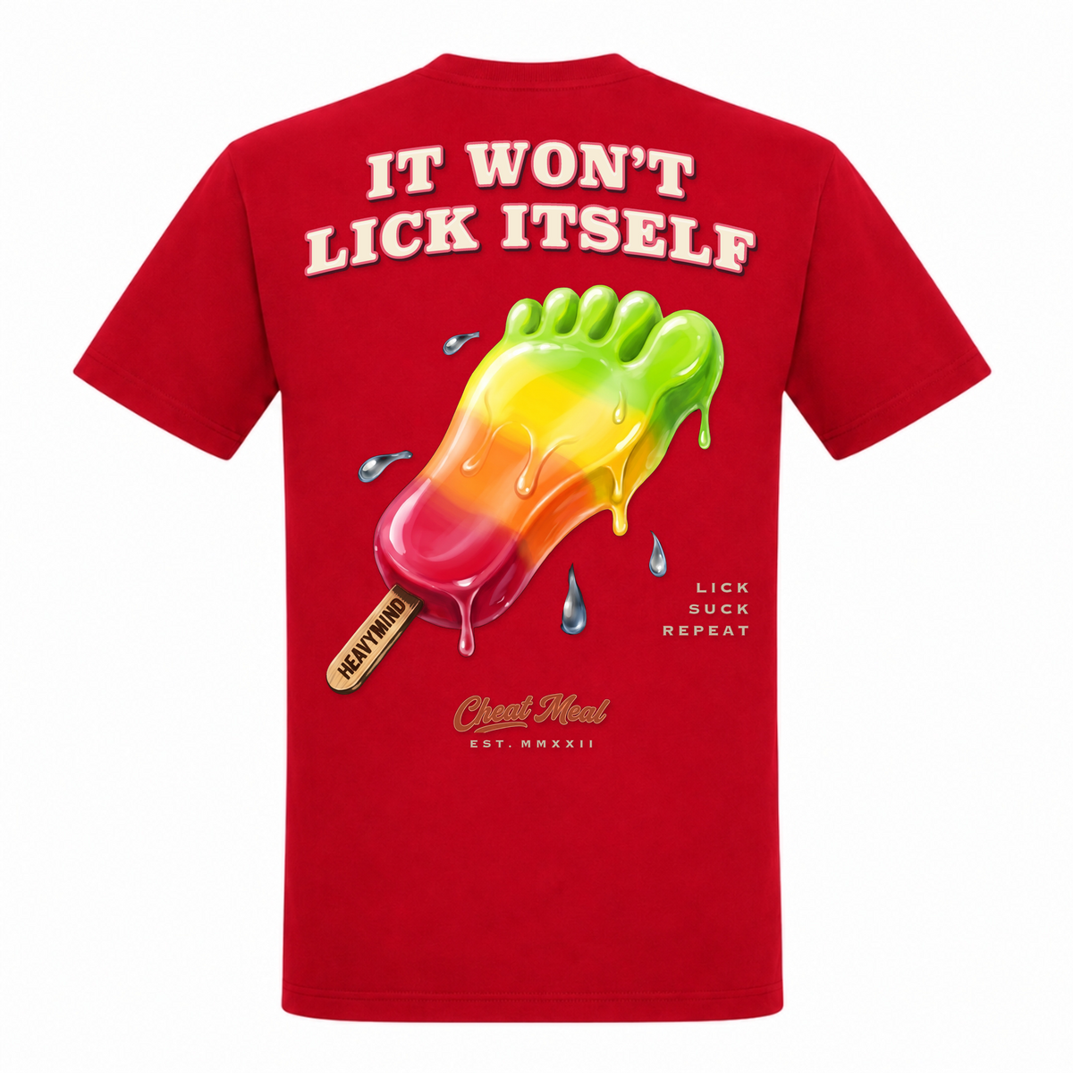 It Won't Lick Itself – Heavy Shirt in Rot, Rückansicht | Heavy Mind