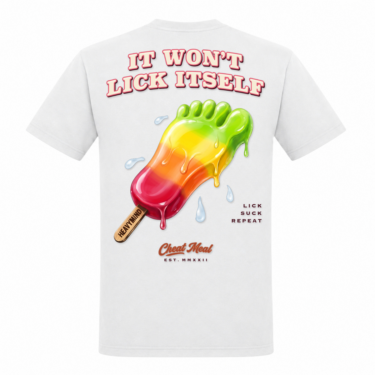 It Won't Lick Itself – Heavy Shirt in Weiß, Rückansicht | Heavy Mind