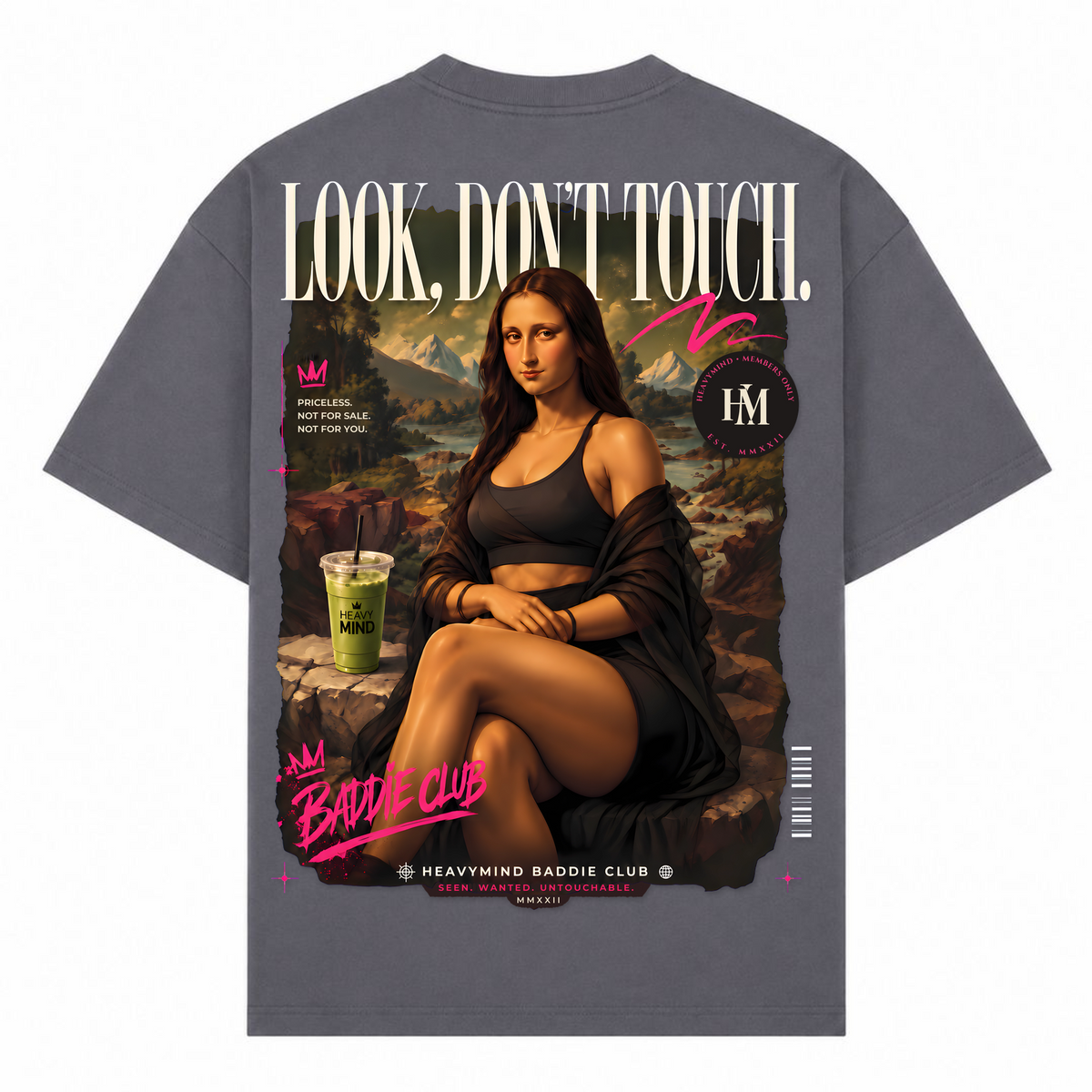 Look, Don't Touch – Oversized Tee in Dark Grey, Rückansicht | Heavy Mind