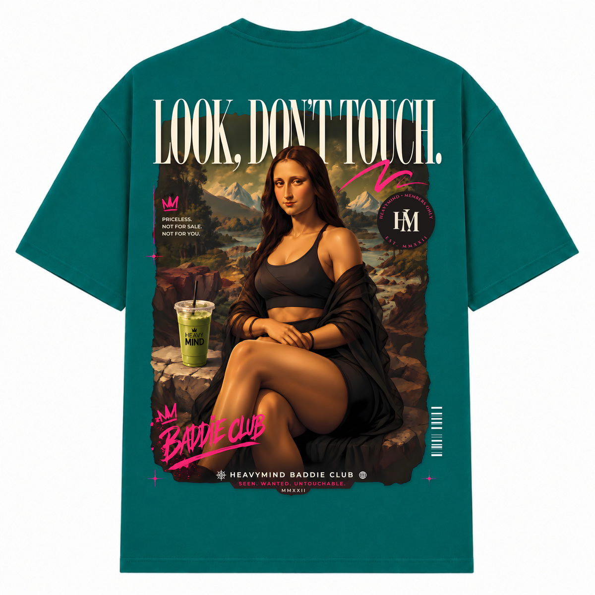 Look, Don't Touch – Oversized Tee in Green, Rückansicht | Heavy Mind