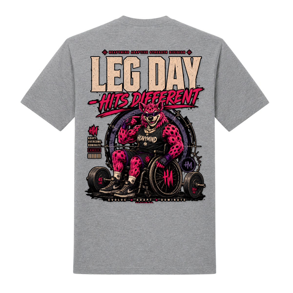 Leg Day Hits Different – Heavy Shirt in Grey Melange, Rückansicht | Heavy Mind