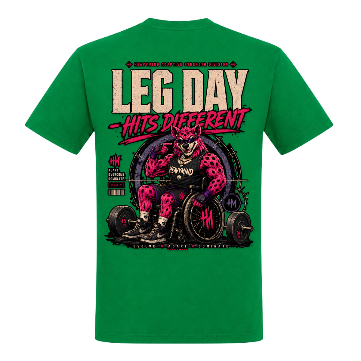 Leg Day Hits Different – Heavy Shirt in Kelly Green, Rückansicht | Heavy Mind