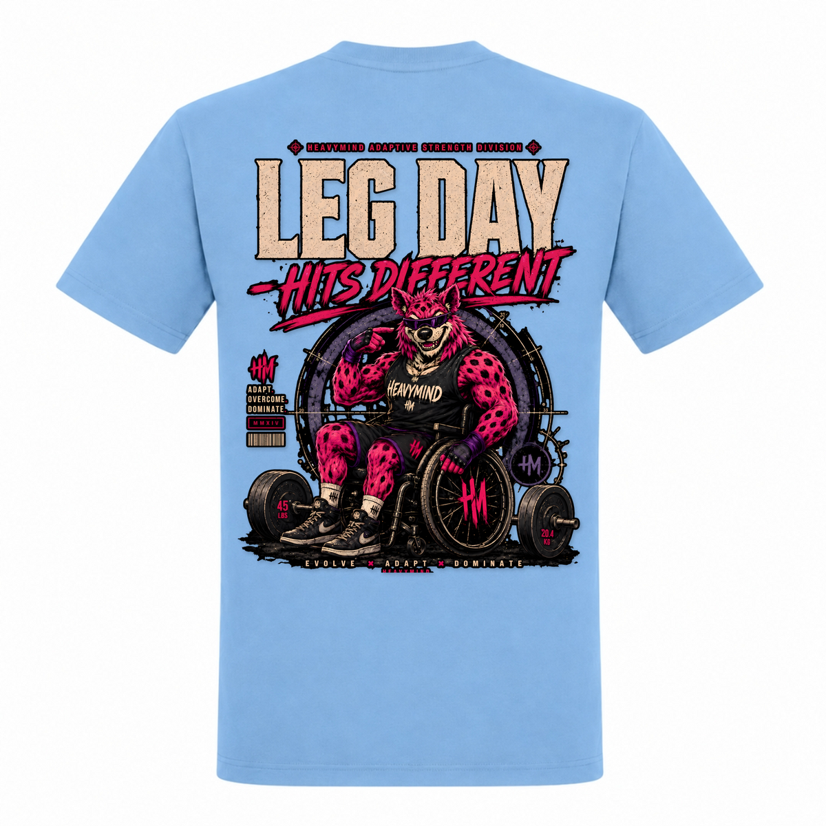 Leg Day Hits Different – Heavy Shirt in Sky Blue, Rückansicht | Heavy Mind