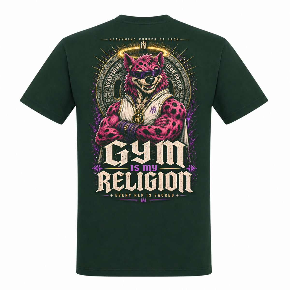 Gym Is My Religion – Heavy Shirt in Bottle Green, Rückansicht | Heavy Mind