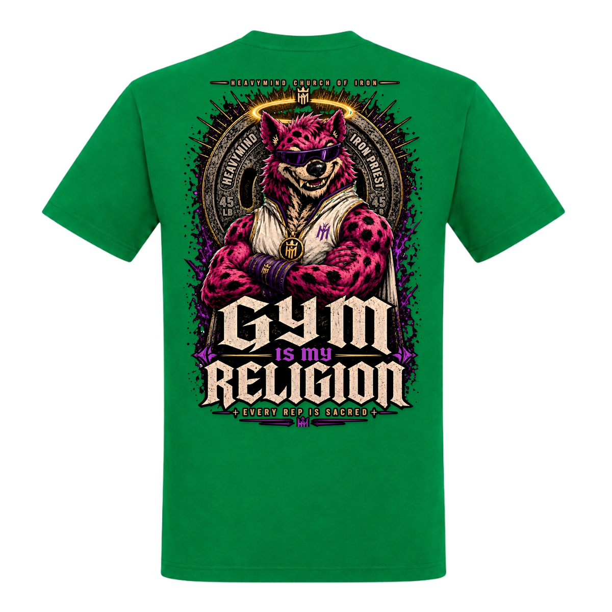 Gym Is My Religion – Heavy Shirt in Kelly Green, Rückansicht | Heavy Mind