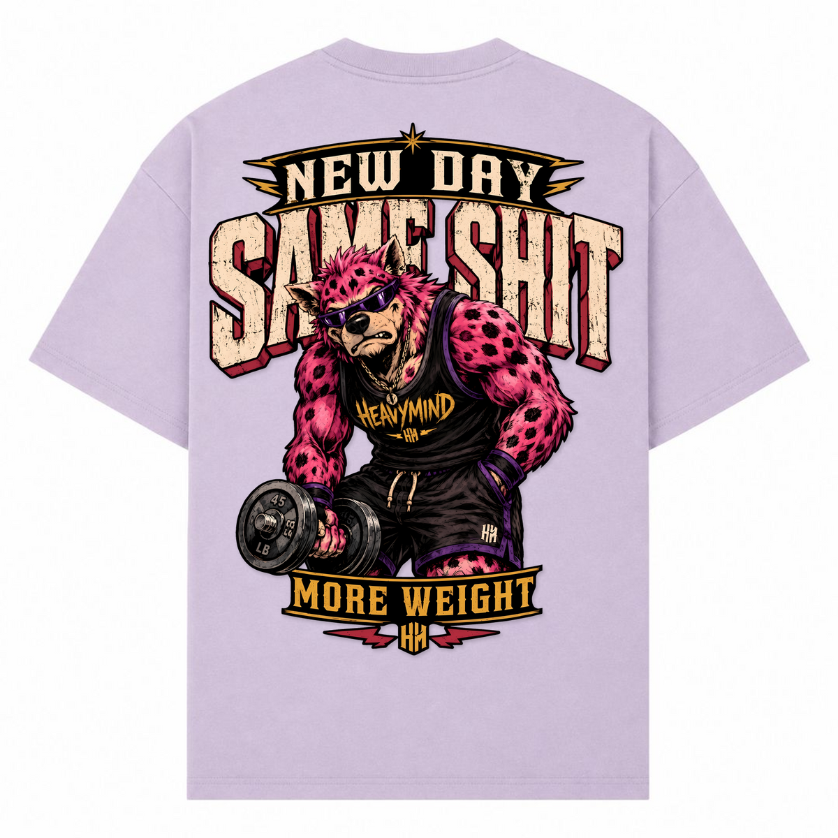 New Day, Same Shit, More Weight – Oversized Tee in Lilac, Rückansicht | Heavy Mind