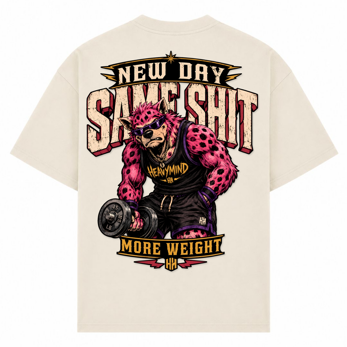 New Day, Same Shit, More Weight – Oversized Tee in Sand, Rückansicht | Heavy Mind