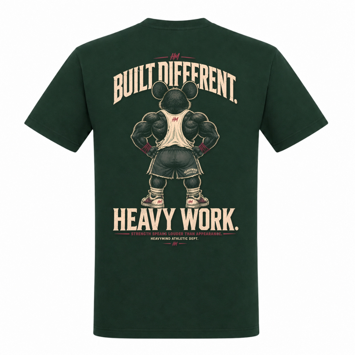Built Different – Heavy Work – Heavy Shirt in Bottle Green, Rückansicht | Heavy Mind