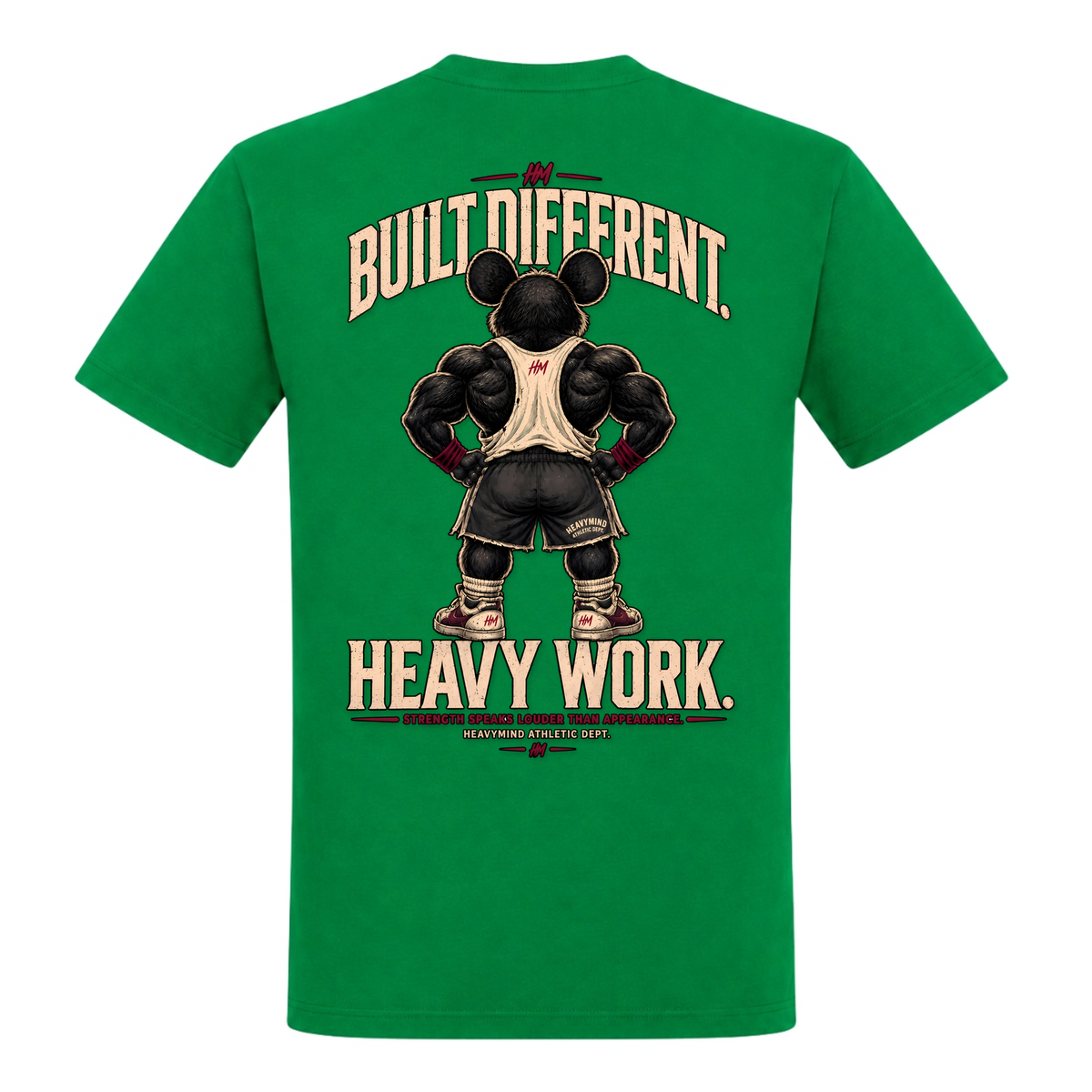 Built Different – Heavy Work – Heavy Shirt in Kelly Green, Rückansicht | Heavy Mind