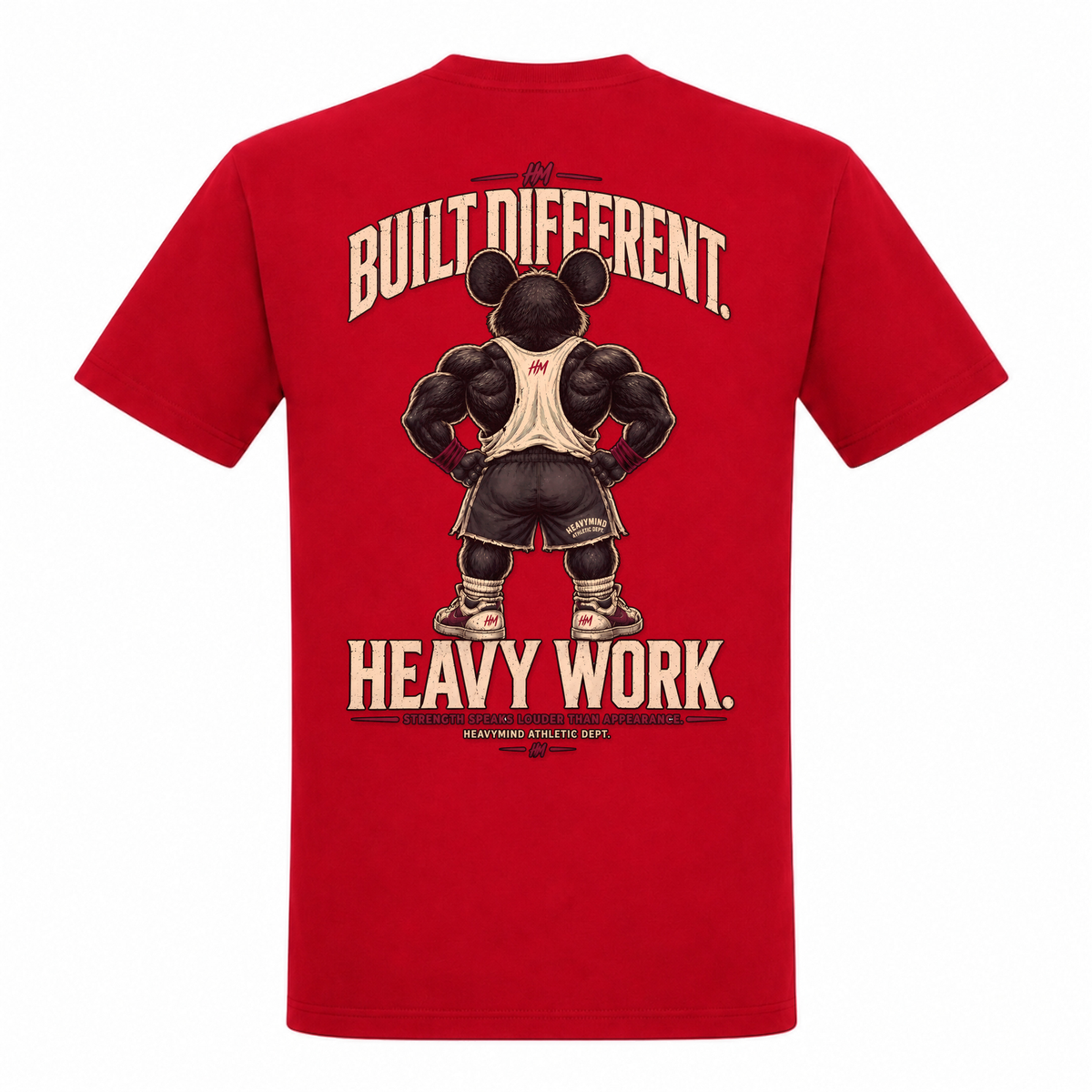 Built Different – Heavy Work – Heavy Shirt in Rot, Rückansicht | Heavy Mind