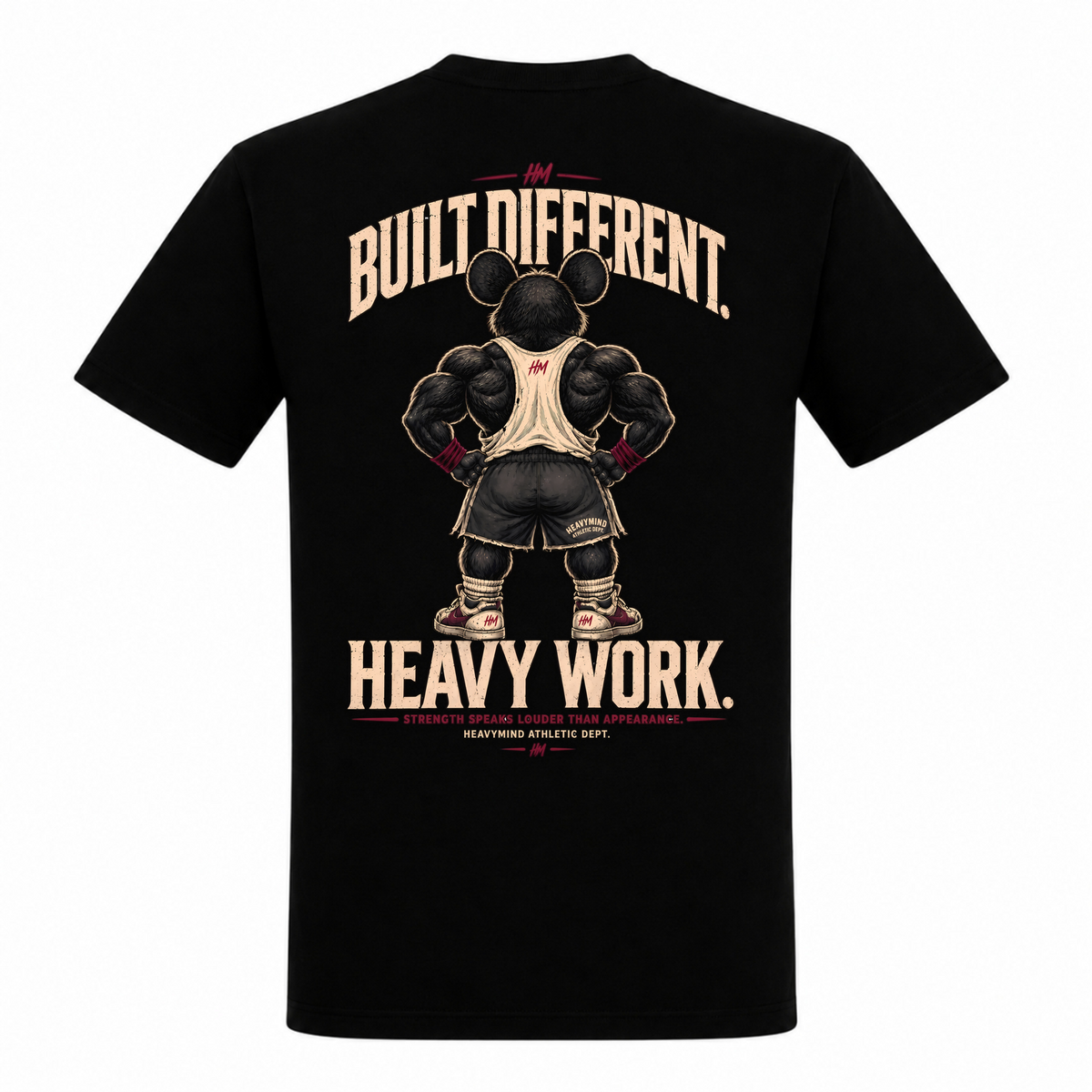 Built Different – Heavy Work – Heavy Shirt in Schwarz, Rückansicht | Heavy Mind
