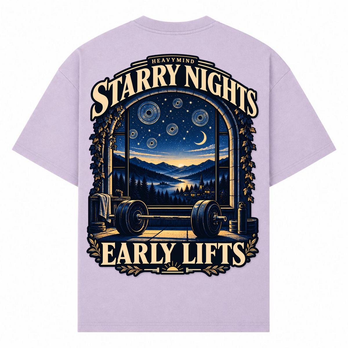 Starry Nights, Early Lifts – Oversized Tee in Lilac, Rückansicht | Heavy Mind