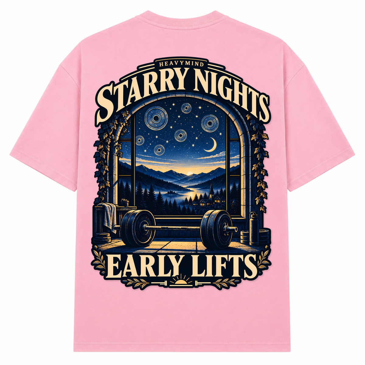 Starry Nights, Early Lifts – Oversized Tee in Soft Pink, Rückansicht | Heavy Mind