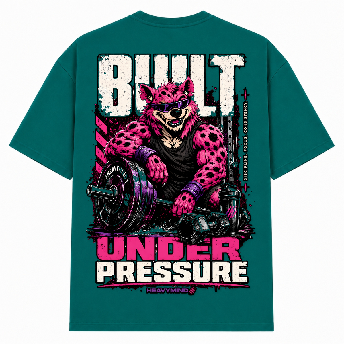 Built Under Pressure (Hyena) – Oversized Tee in Green, Rückansicht | Heavy Mind