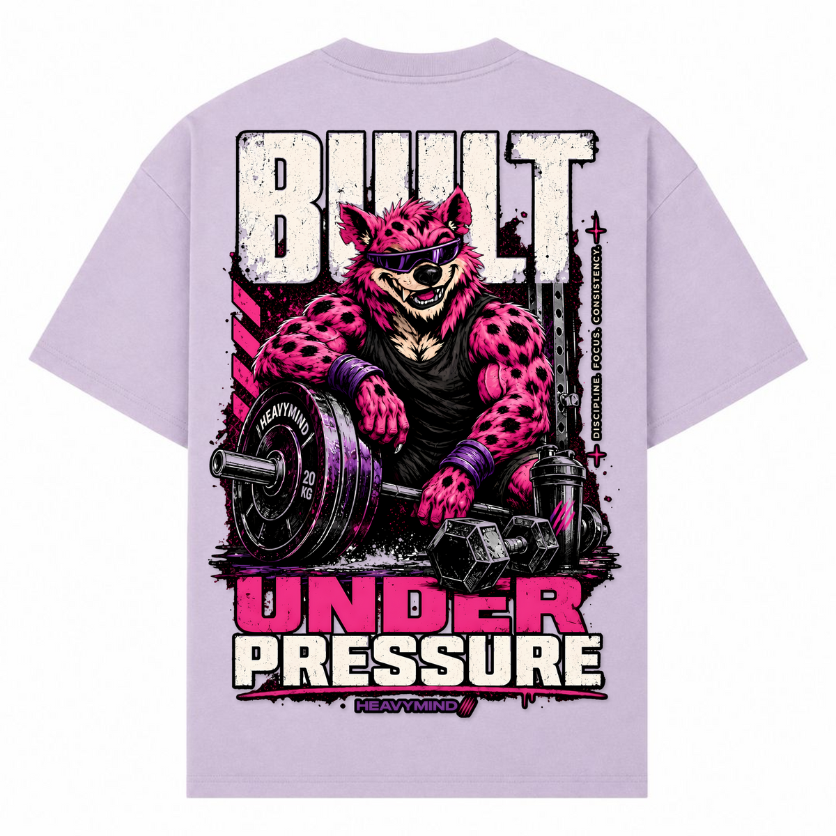 Built Under Pressure (Hyena) – Oversized Tee in Lilac, Rückansicht | Heavy Mind