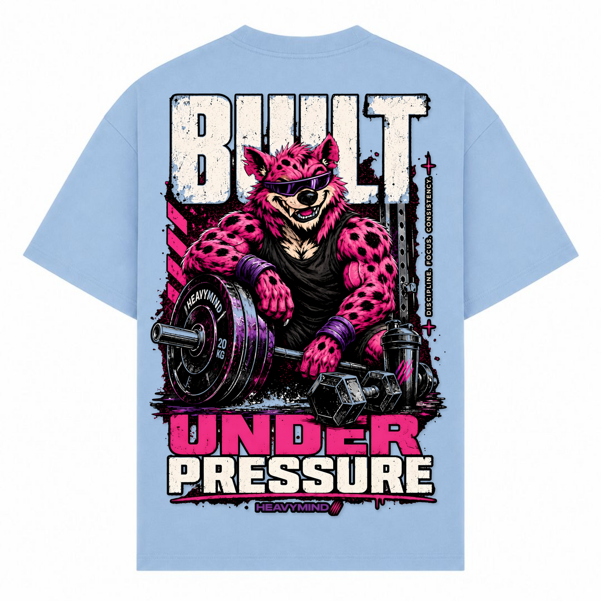 Built Under Pressure (Hyena) – Oversized Tee in Powder Blue, Rückansicht | Heavy Mind