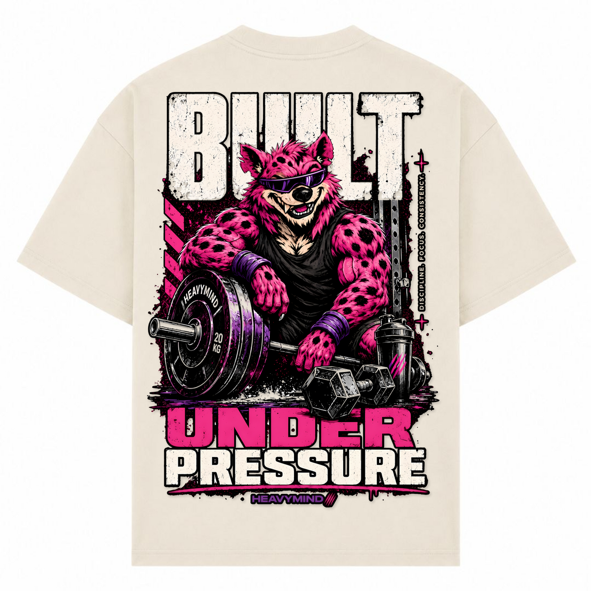 Built Under Pressure (Hyena) – Oversized Tee in Sand, Rückansicht | Heavy Mind
