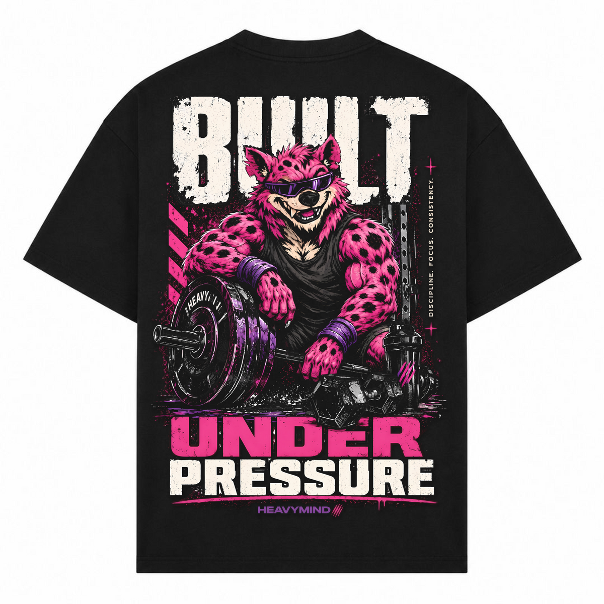 Built Under Pressure (Hyena) – Oversized Tee in Schwarz, Rückansicht | Heavy Mind
