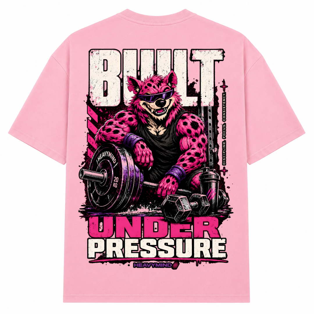 Built Under Pressure (Hyena) – Oversized Tee in Soft Pink, Rückansicht | Heavy Mind