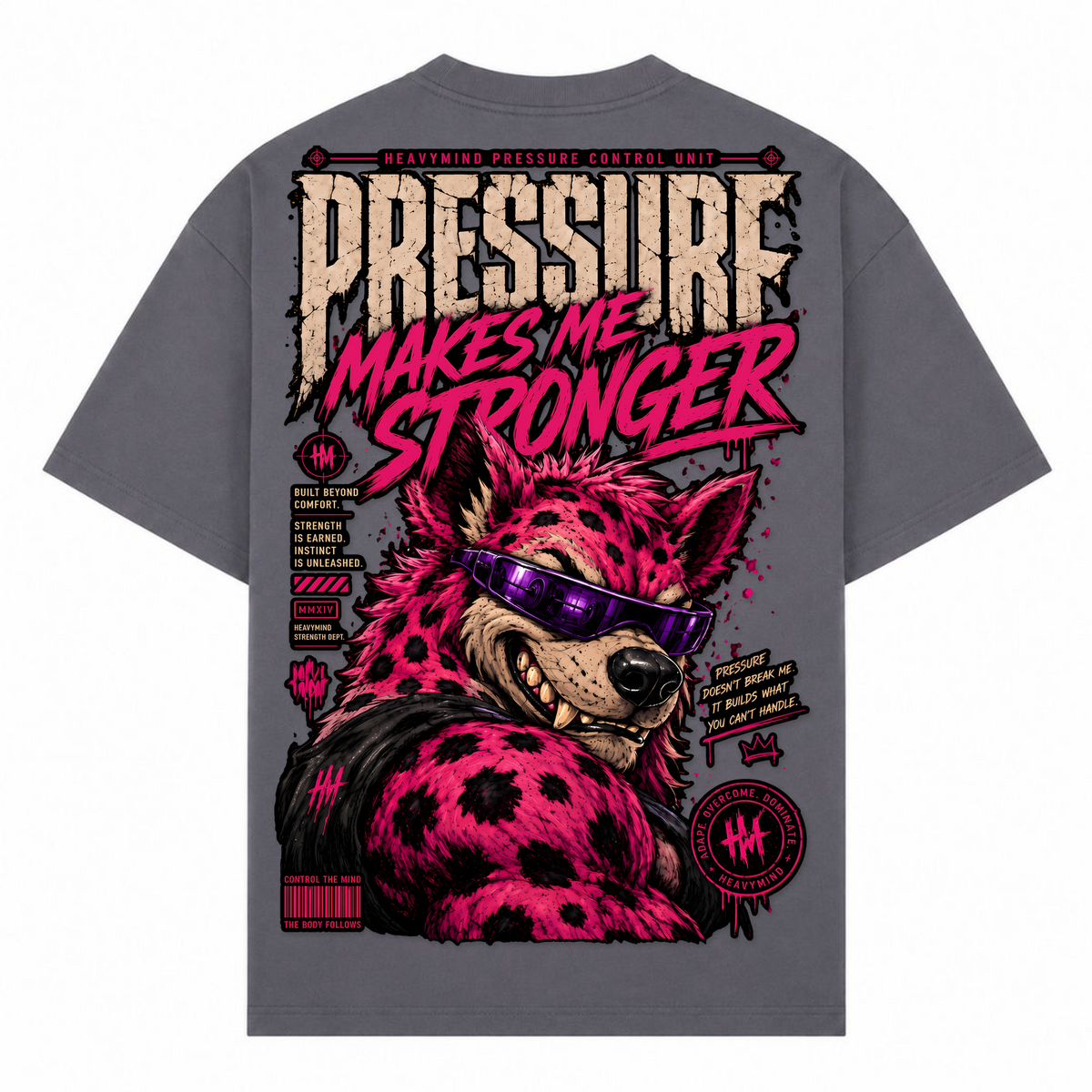 Pressure Makes Me Stronger – Oversized Tee in Dark Grey, Rückansicht | Heavy Mind
