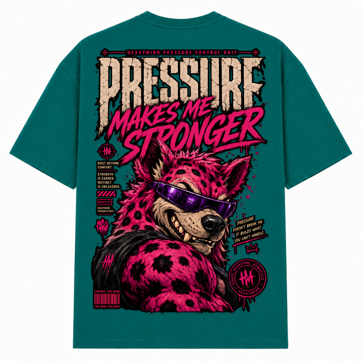 Pressure Makes Me Stronger – Oversized Tee in Green, Rückansicht | Heavy Mind