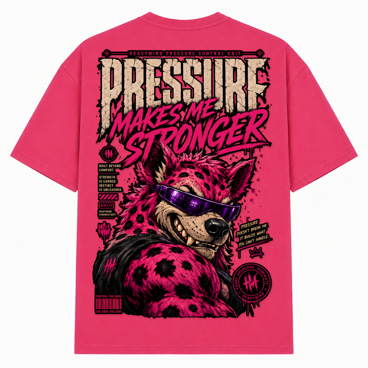 Pressure Makes Me Stronger – Oversized Tee in Hibiskus Pink, Rückansicht | Heavy Mind