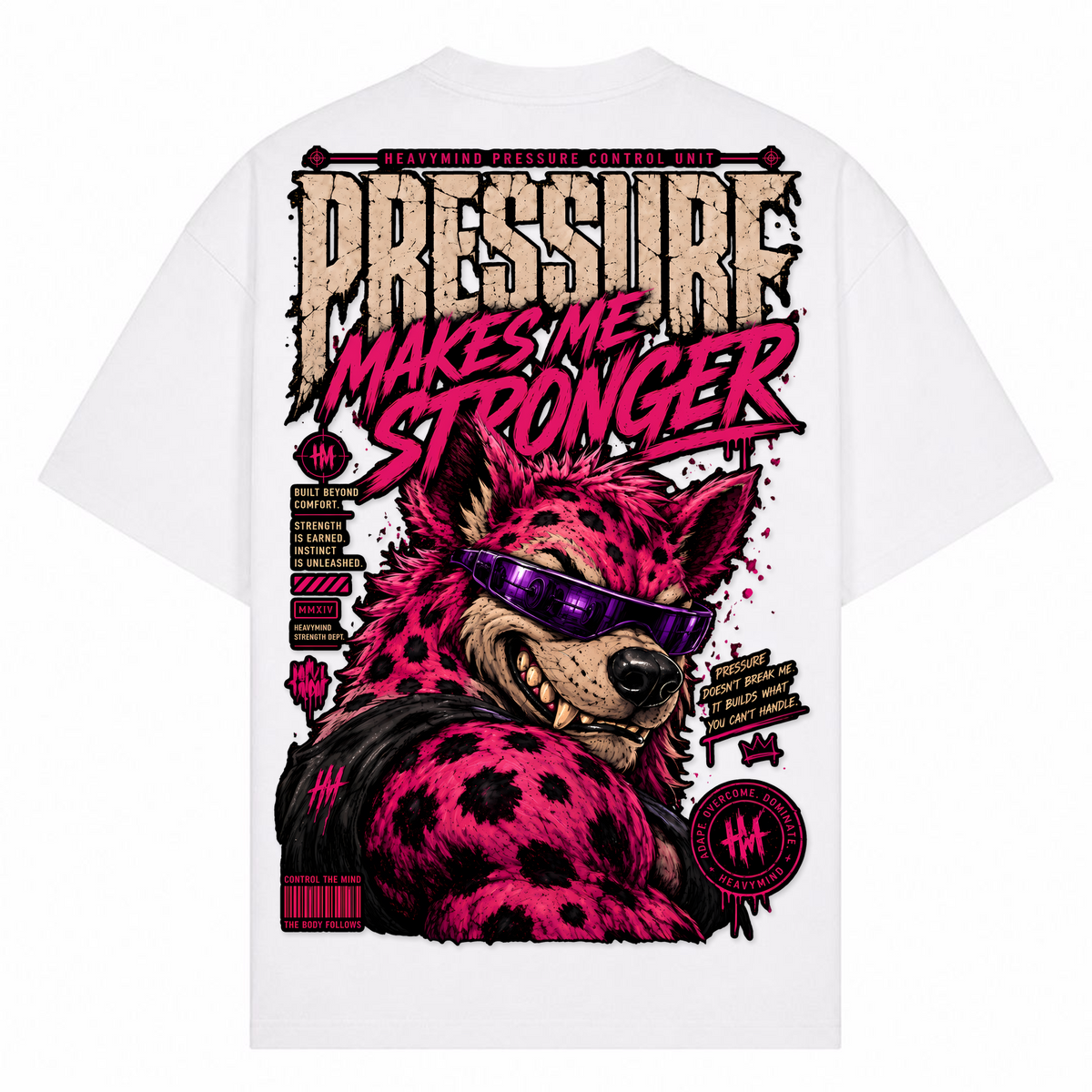 Pressure Makes Me Stronger – Oversized Tee in Weiß, Rückansicht | Heavy Mind