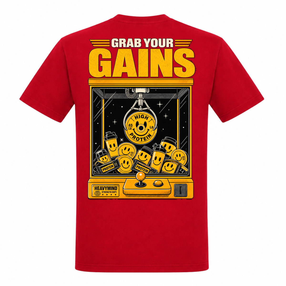 Grab Your Gains – Heavy Shirt in Rot, Rückansicht | Heavy Mind