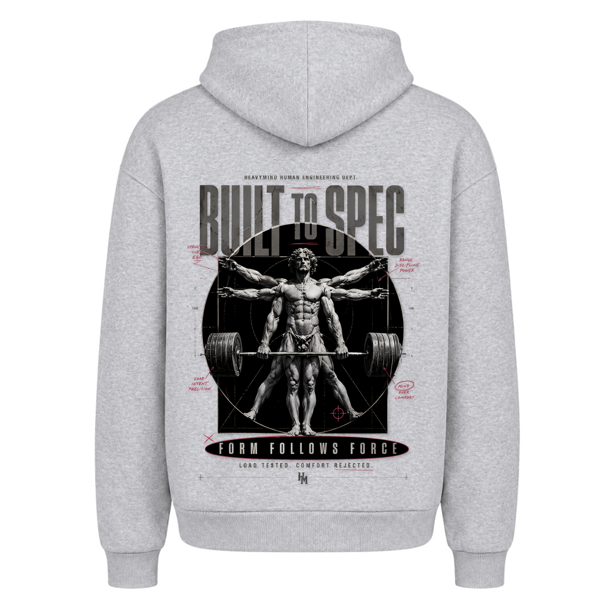 Built to Spec – Form Follows Force – Heavy Oversized Hoodie in Heather Grey, Rückansicht | Heavy Mind