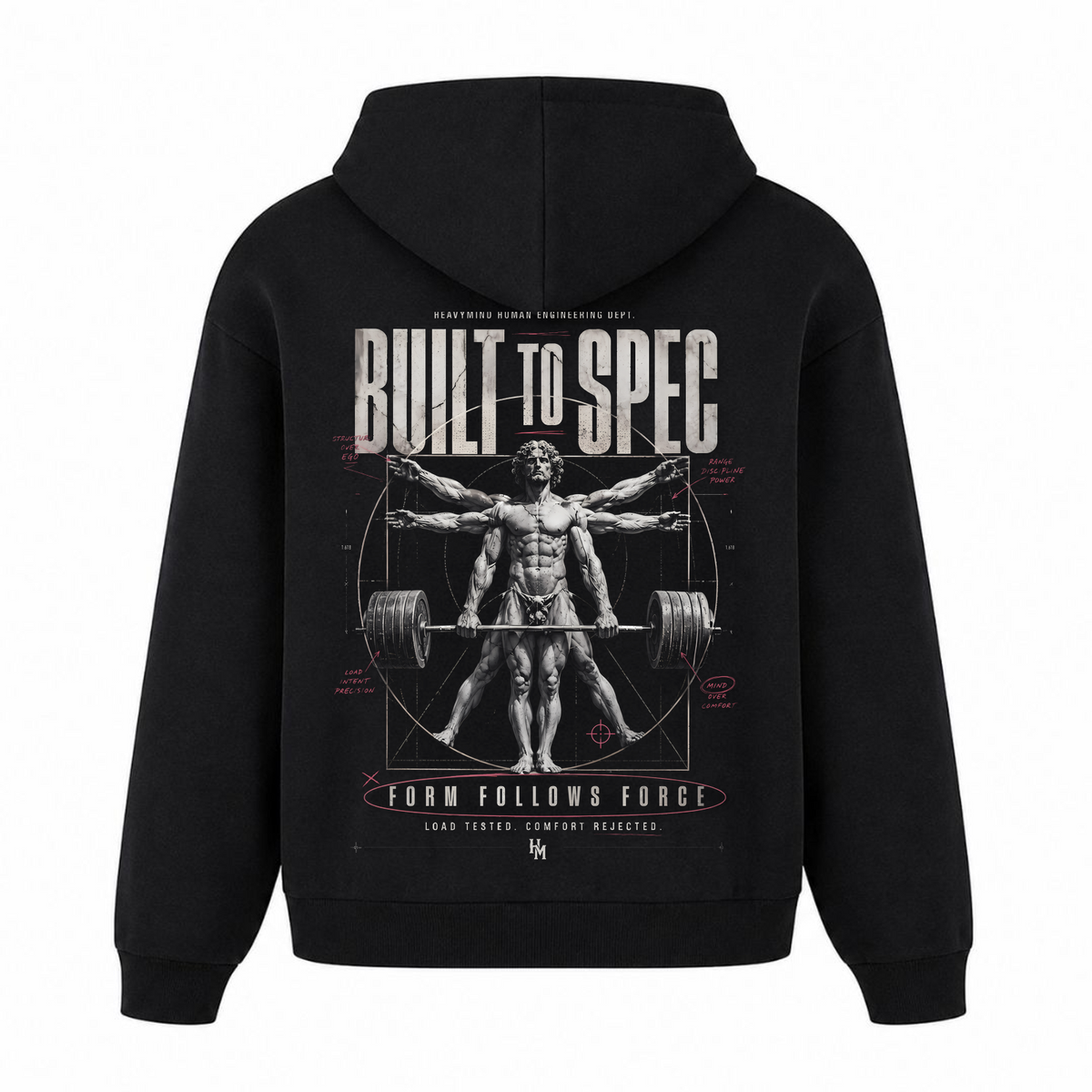 Built to Spec – Form Follows Force – Heavy Oversized Hoodie in Schwarz, Rückansicht | Heavy Mind