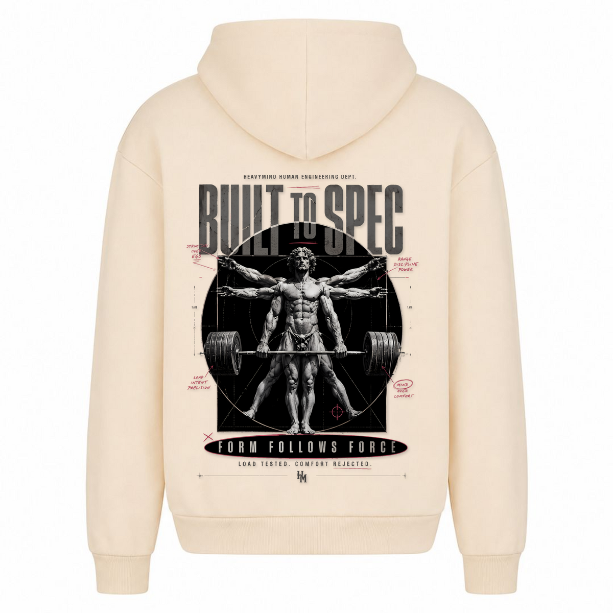 Built to Spec – Form Follows Force – Heavy Oversized Hoodie in White Sand, Rückansicht | Heavy Mind