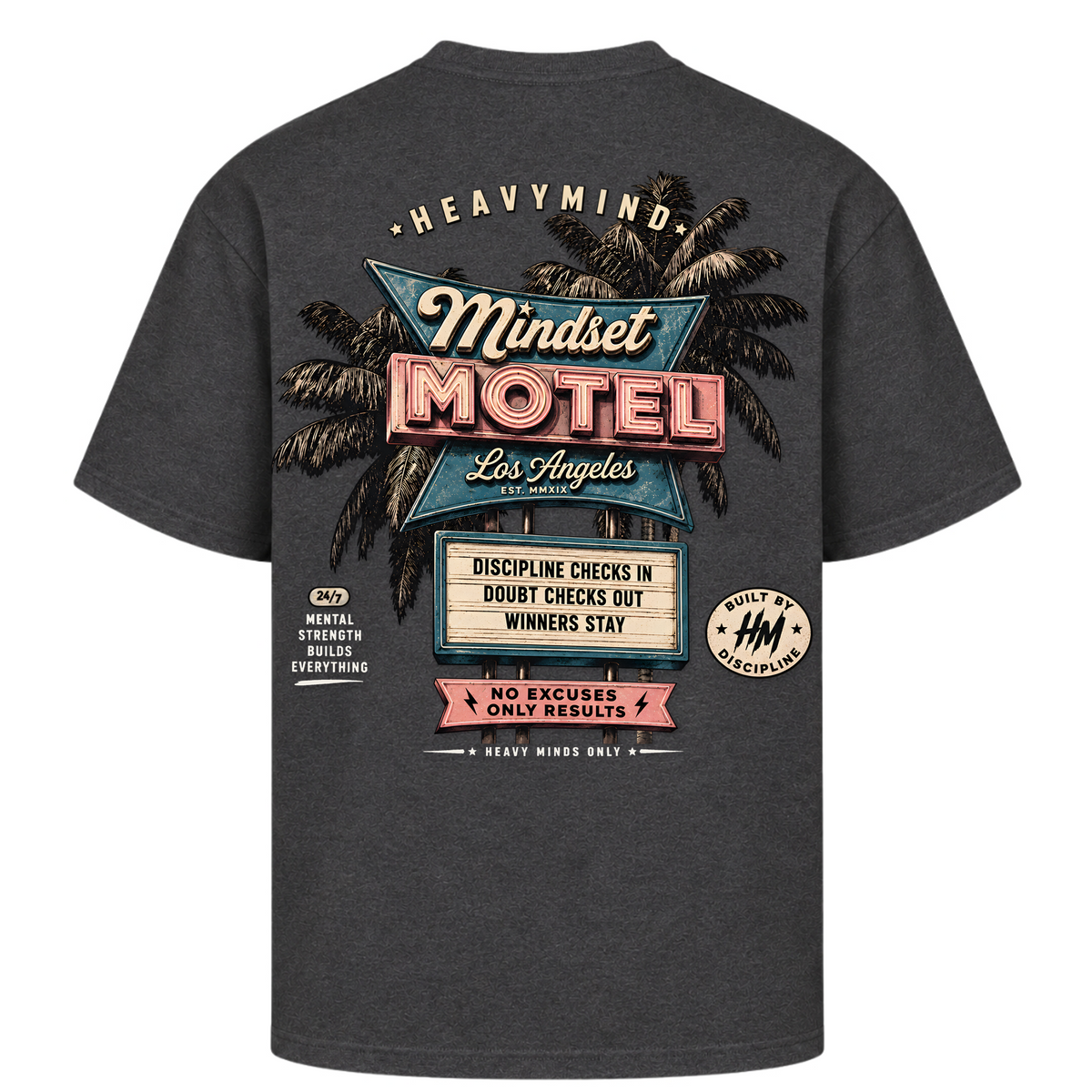 Mindset Motel – Oversized Tee in Charcoal (Heather), Rückansicht | Heavy Mind