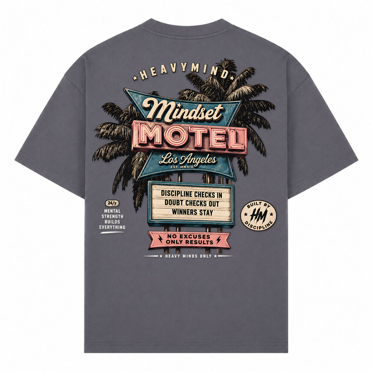 Mindset Motel – Oversized Tee in Dark Grey, Rückansicht | Heavy Mind