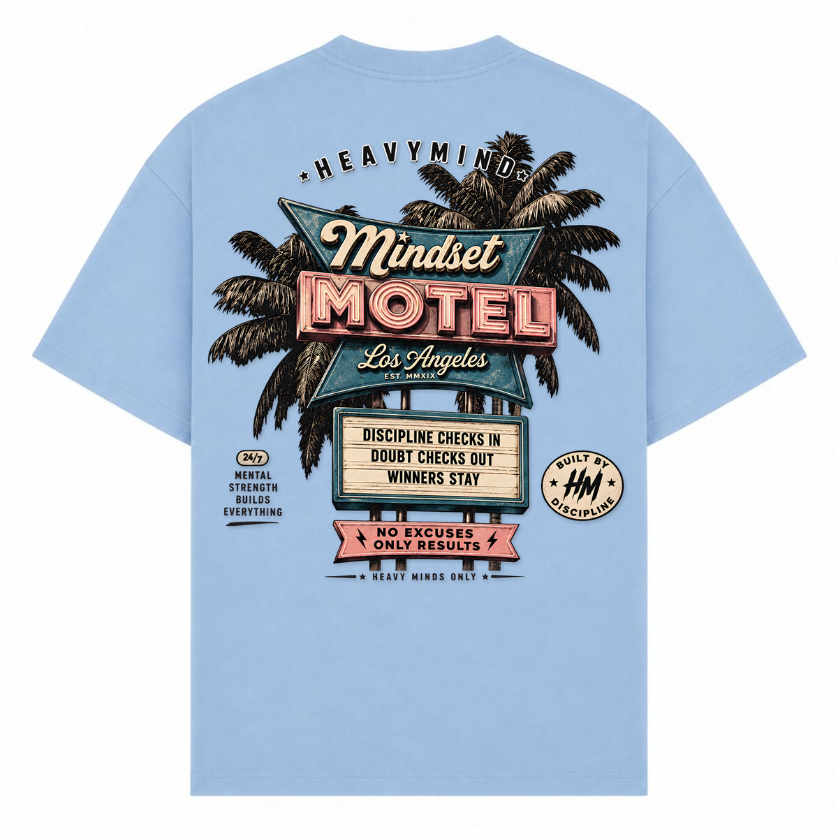 Mindset Motel – Oversized Tee in Powder Blue, Rückansicht | Heavy Mind
