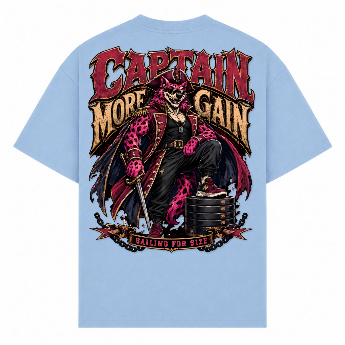 Captain More Gain – Oversized Tee in Powder Blue, Rückansicht | Heavy Mind