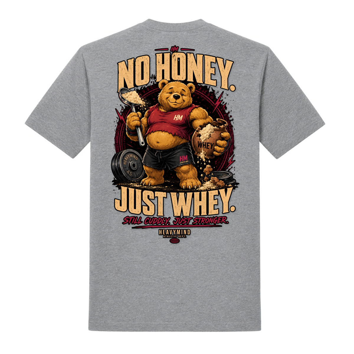No Honey. Just Whey. – Heavy Shirt in Grey Melange, Rückansicht | Heavy Mind