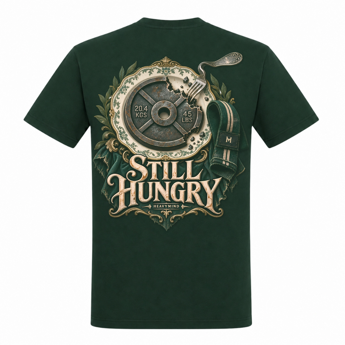 Still Hungry – Heavy Shirt in Bottle Green, Rückansicht | Heavy Mind