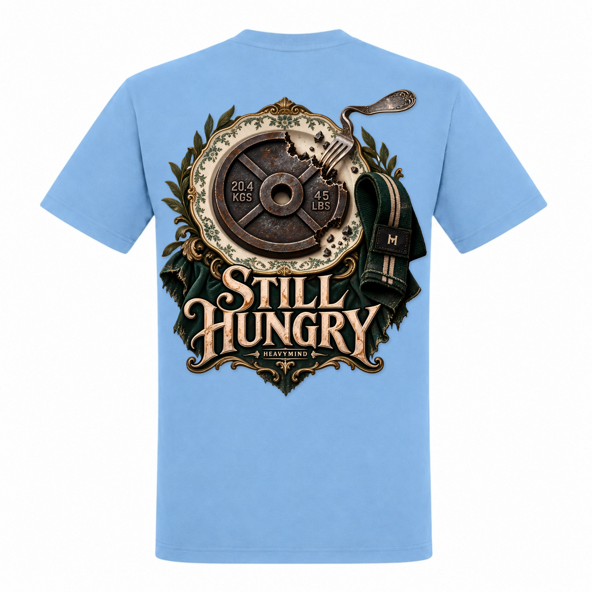 Still Hungry – Heavy Shirt in Sky Blue, Rückansicht | Heavy Mind