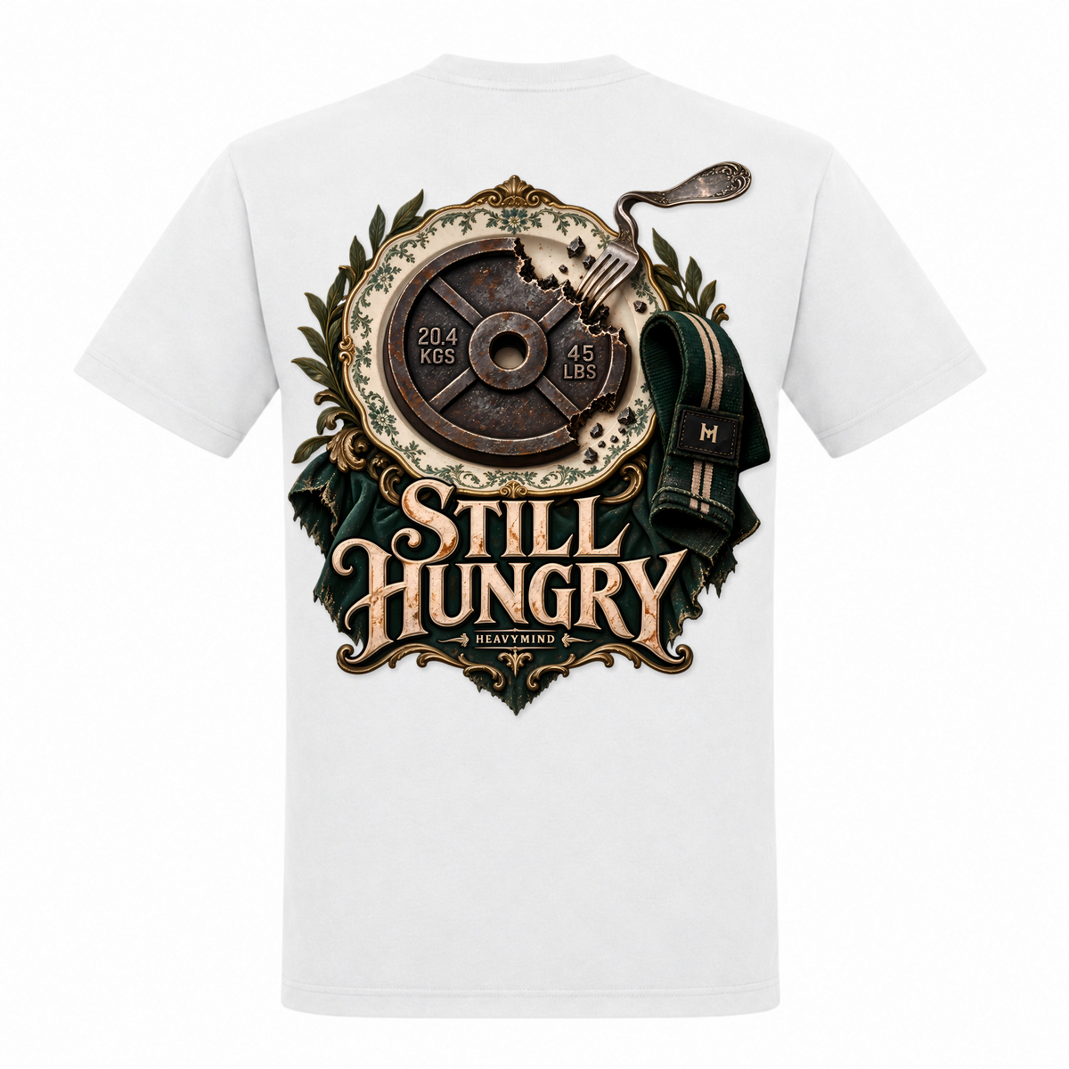 Still Hungry – Heavy Shirt in Weiß, Rückansicht | Heavy Mind