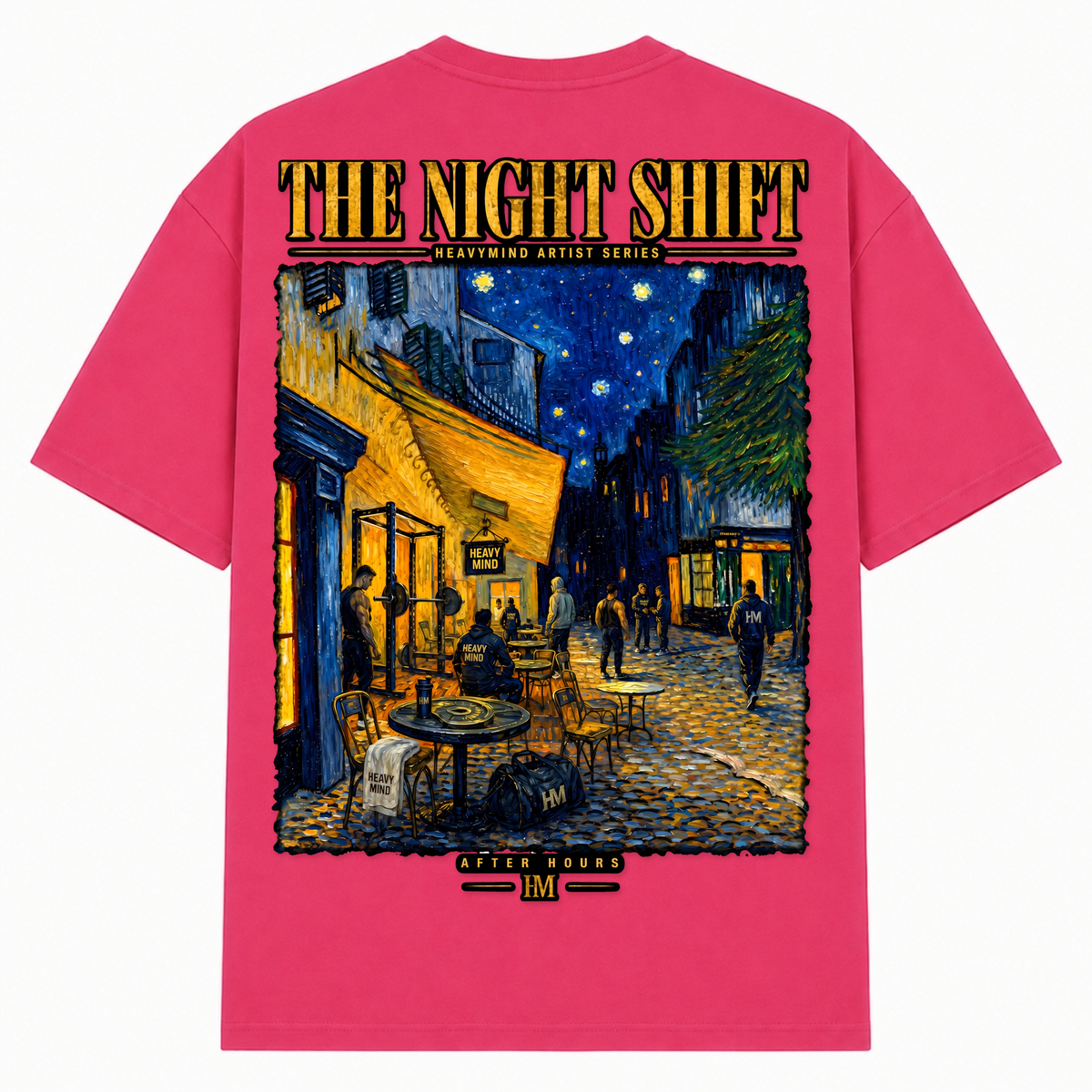 The Night Shift – Oversized Tee in Hibiskus Pink, Rückansicht | Heavy Mind