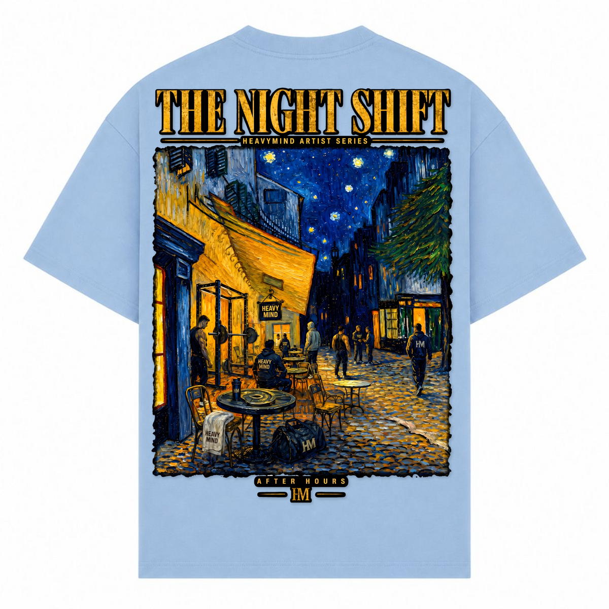 The Night Shift – Oversized Tee in Powder Blue, Rückansicht | Heavy Mind