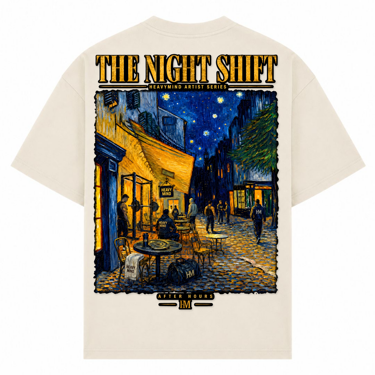 The Night Shift – Oversized Tee in Sand, Rückansicht | Heavy Mind