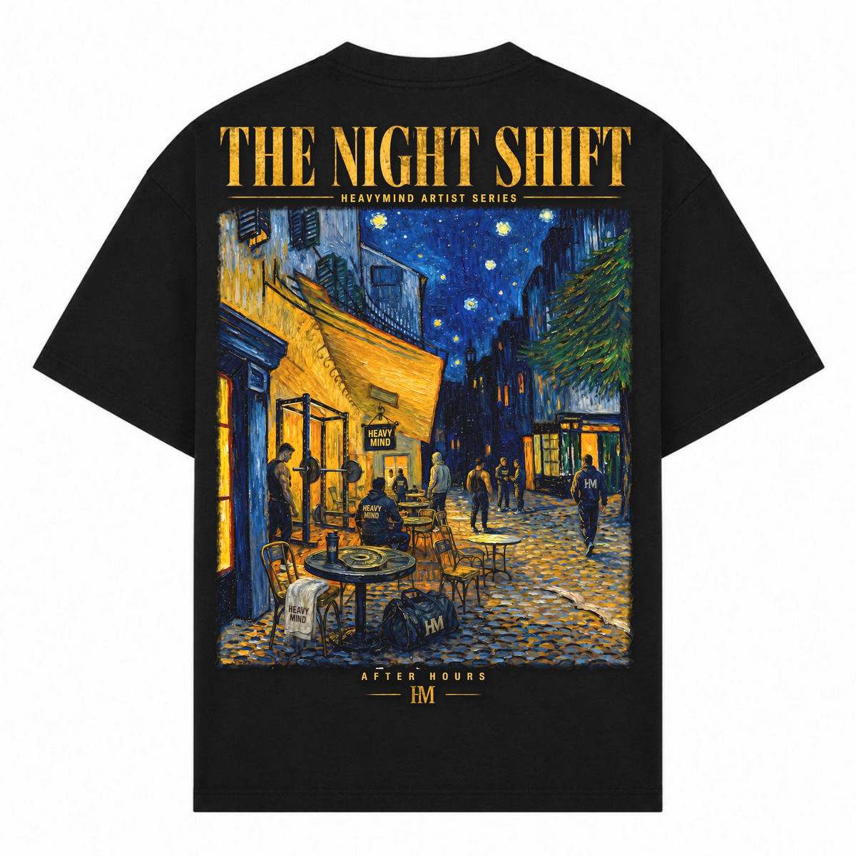 The Night Shift – Oversized Tee in Schwarz, Rückansicht | Heavy Mind