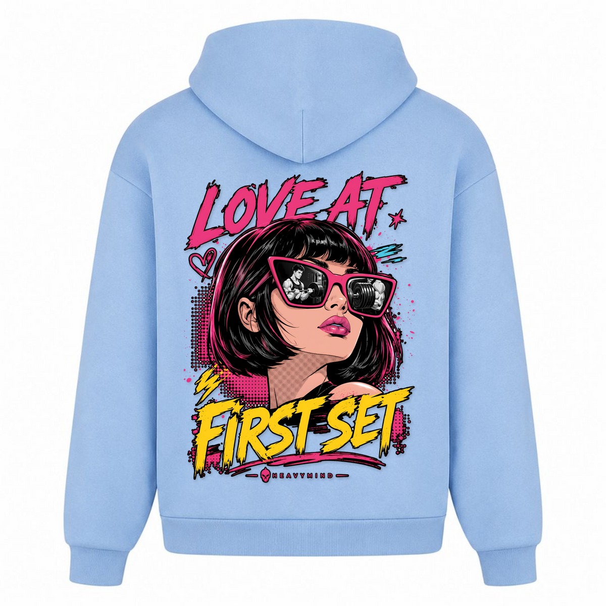 Love at First Set – Heavy Oversized Hoodie in Powder Blue, Rückansicht | Heavy Mind