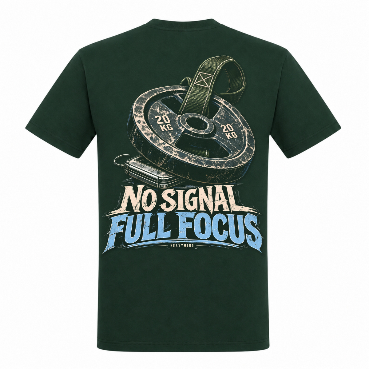 No Signal, Full Focus – Heavy Shirt in Bottle Green, Rückansicht | Heavy Mind
