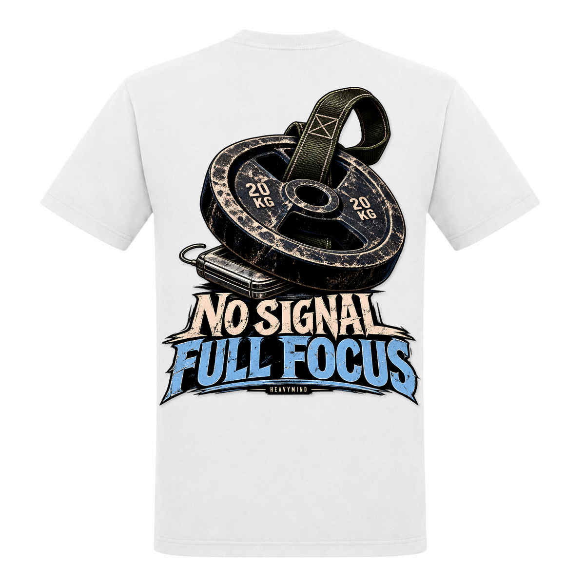 No Signal, Full Focus – Heavy Shirt in Weiß, Rückansicht | Heavy Mind