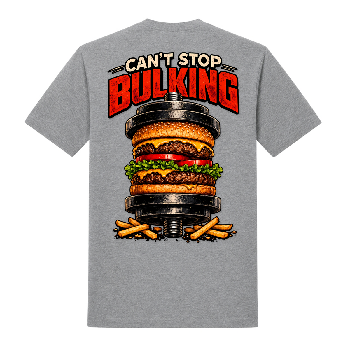 Can't Stop Bulking – Heavy Shirt in Grey Melange, Rückansicht | Heavy Mind
