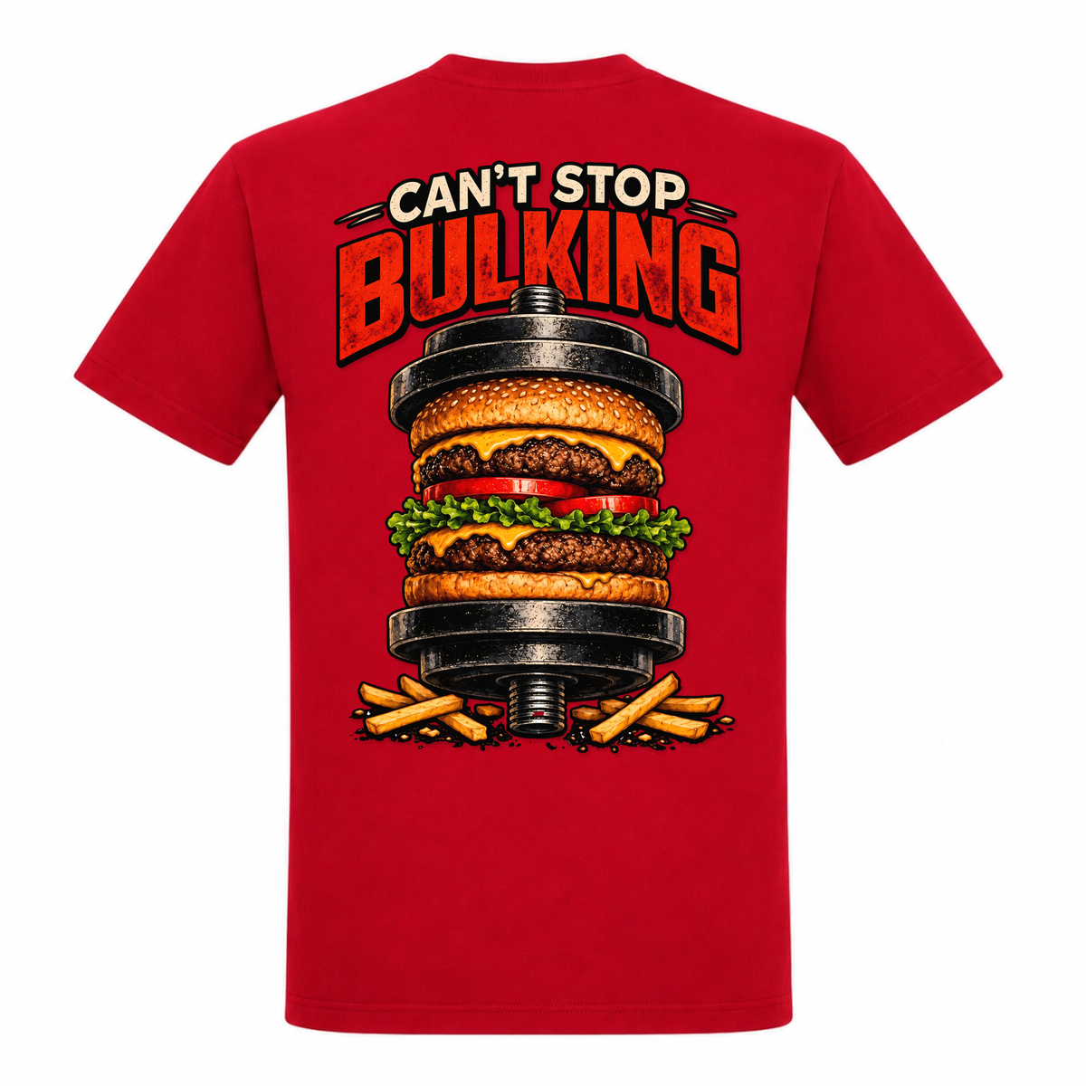 Can't Stop Bulking – Heavy Shirt in Rot, Rückansicht | Heavy Mind